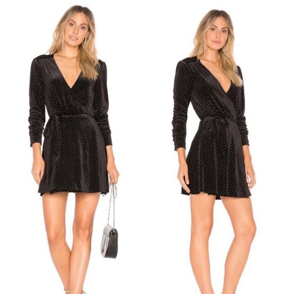 Privacy Please Revolve Women's Black Velour Gold Dots Wrap Dress Size S - Picture 1 of 10